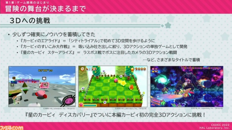 『星のカービィ ディスカバリー』におけるアートディレクションの手法が公開。“ほおばりヘンケイ”は、カービィの“すいこみ”とゴムマリのように変幻自在に変身する特性から誕生した【CEDEC 2022】