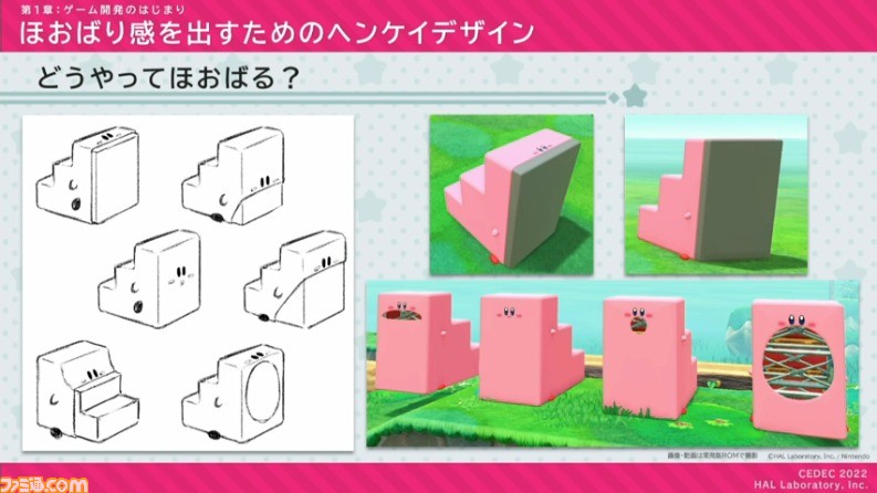 『星のカービィ ディスカバリー』におけるアートディレクションの手法が公開。“ほおばりヘンケイ”は、カービィの“すいこみ”とゴムマリのように変幻自在に変身する特性から誕生した【CEDEC 2022】