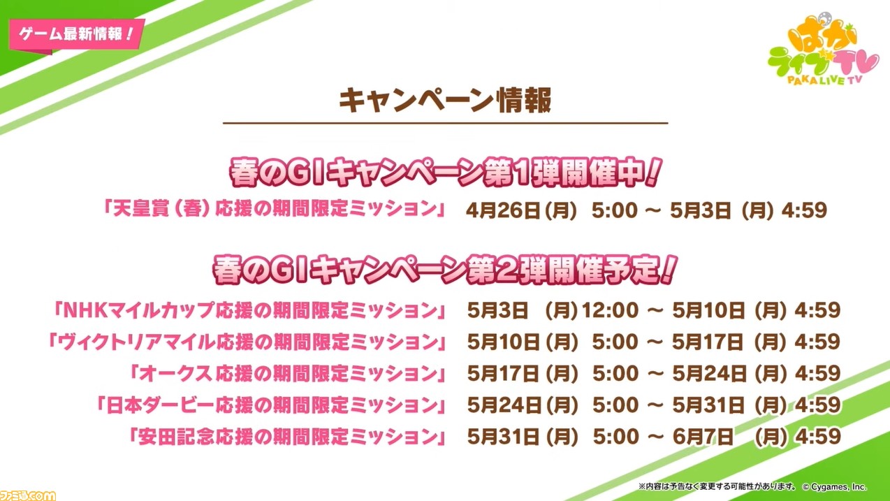 【ウマ娘4/24生放送まとめ】新レースイベント“チャンピオンズミーティング”が5月中旬に開催。新たな育成シナリオは鋭意開発中